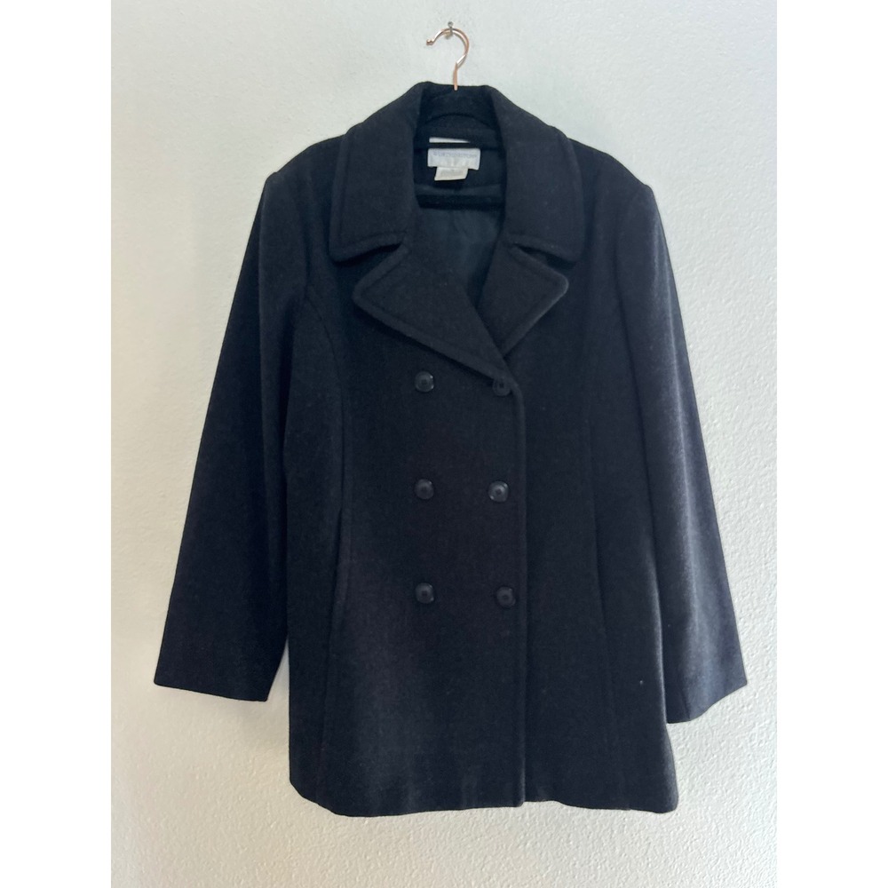Worthington Womens Black Wool Blend Double Breasted‎ Pea Coat Size 14 WPL11935